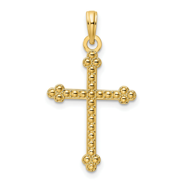 14k Yellow Gold Cross Pendant with Beaded Detailing and Polished Finish Vintage Style