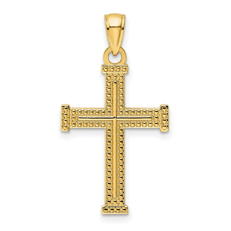 14k Yellow Gold Cross Pendant with Beaded Symmetrical Design for Men and Women