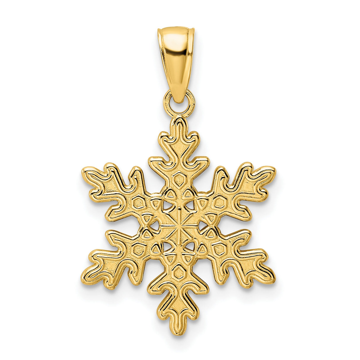 14k Yellow Gold Snowflake Pendant, Winter Themed Design Charm for Women