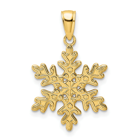 14k Yellow Gold Snowflake Pendant, Winter Themed Design Charm for Women