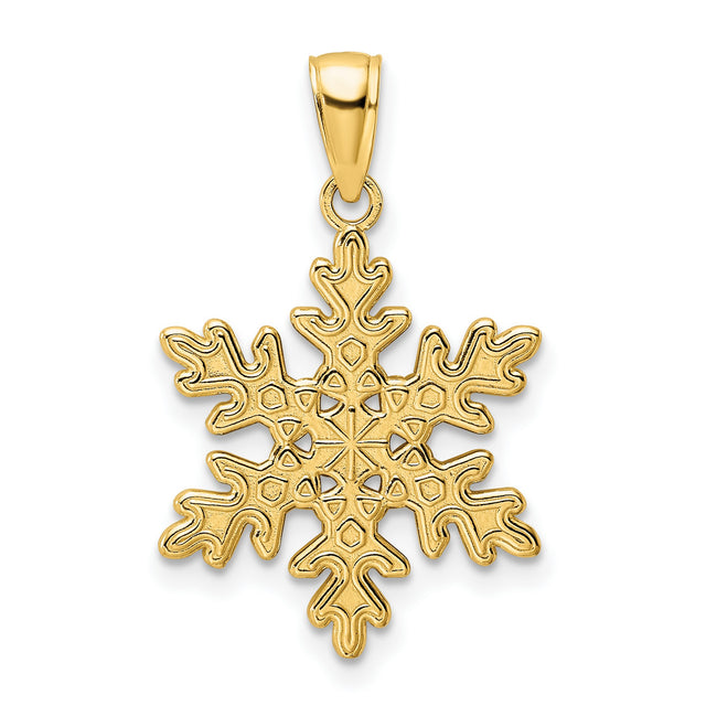 14k Yellow Gold Snowflake Pendant, Winter Themed Design Charm for Women