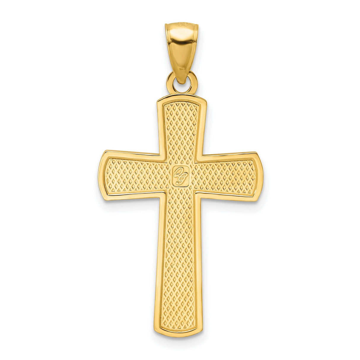 14k Yellow Gold Cross Pendant with Beaded Detailing, Polished Religious Jewelry for Men and Women