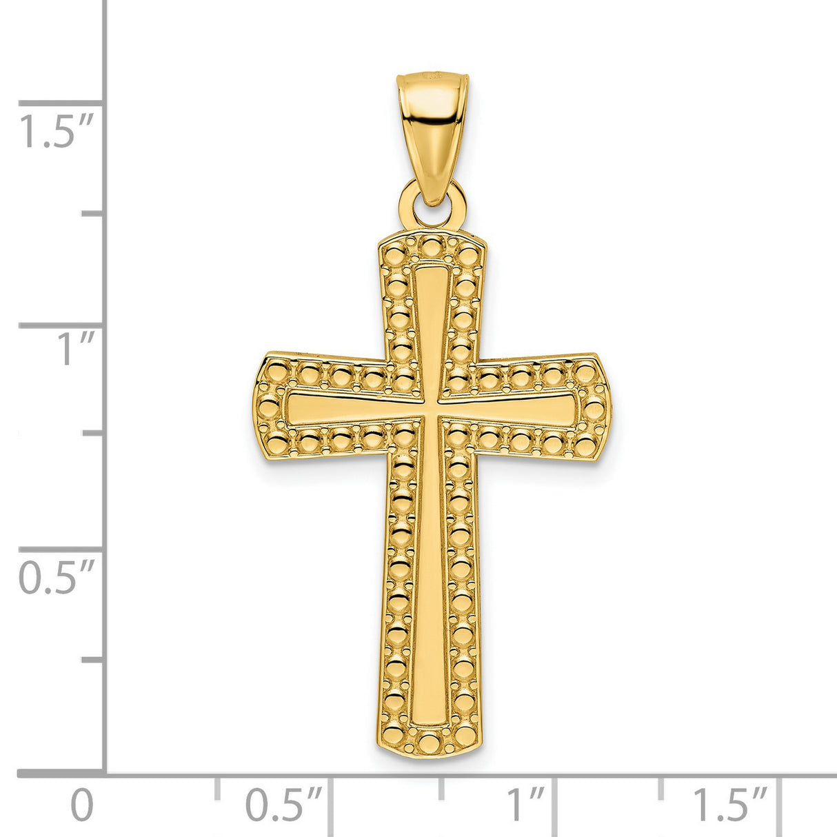 14k Yellow Gold Cross Pendant with Beaded Detailing, Polished Religious Jewelry for Men and Women