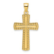 14k Yellow Gold Cross Pendant with Beaded Detailing, Polished Religious Jewelry for Men and Women