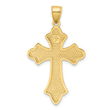 14k Yellow Gold Cross Pendant with Fleur Style Design, Polished Religious Charm for Men and Women