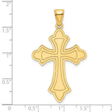 14k Yellow Gold Cross Pendant with Fleur Style Design, Polished Religious Charm for Men and Women