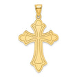 14k Yellow Gold Cross Pendant with Fleur Style Design, Polished Religious Charm for Men and Women