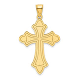 14k Yellow Gold Cross Pendant with Fleur Style Design, Polished Religious Charm for Men and Women