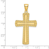 14k Yellow Gold Beaded Cross Pendant, Polished Religious Charm for Men and Women