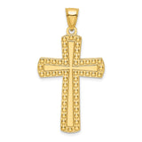 14k Yellow Gold Beaded Cross Pendant, Polished Religious Charm for Men and Women