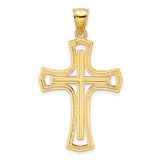 14k Yellow Gold Cross Pendant with Mirror Polished Finish, Minimal Religious Jewelry for Men and Women