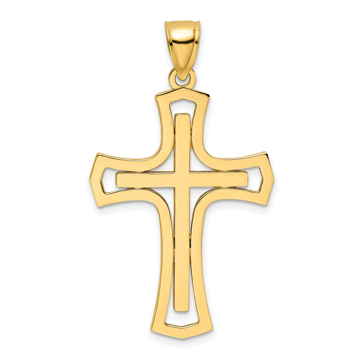 14k Yellow Gold Cross Pendant with Mirror Polished Finish, Minimal Religious Jewelry for Men and Women