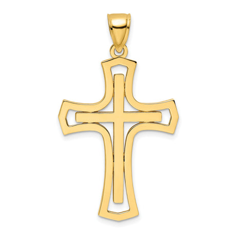 14k Yellow Gold Cross Pendant with Mirror Polished Finish, Minimal Religious Jewelry for Men and Women