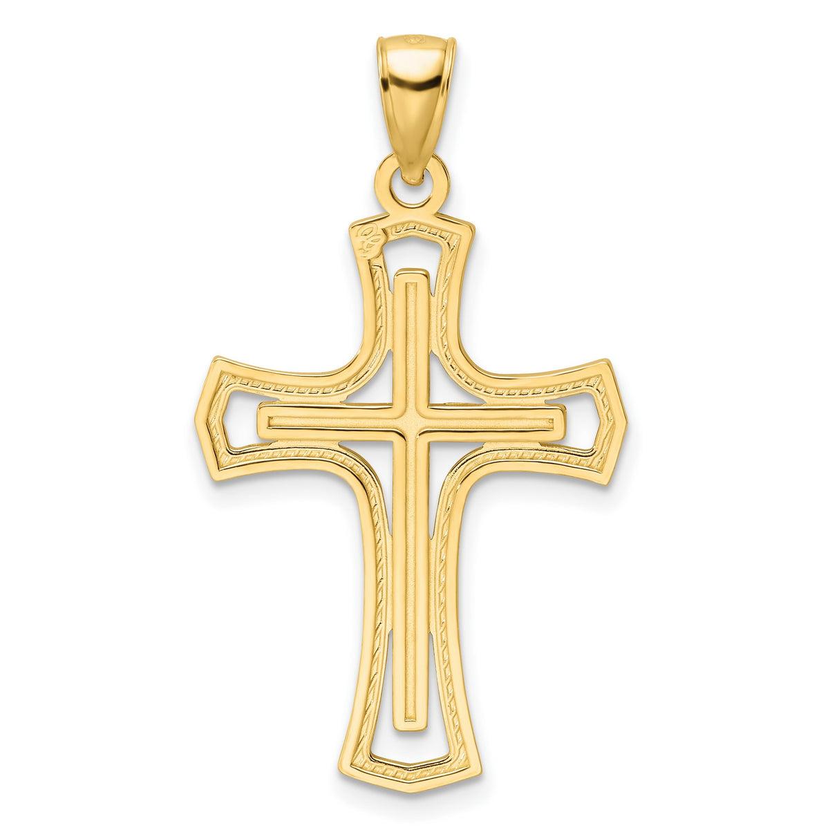 14k Yellow Gold Cross Pendant, Double Layered Polished Design, Modern Faith Jewelry