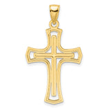 14k Yellow Gold Cross Pendant, Double Layered Polished Design, Modern Faith Jewelry