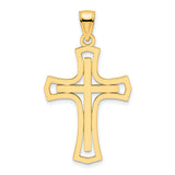 14k Yellow Gold Cross Pendant, Double Layered Polished Design, Modern Faith Jewelry