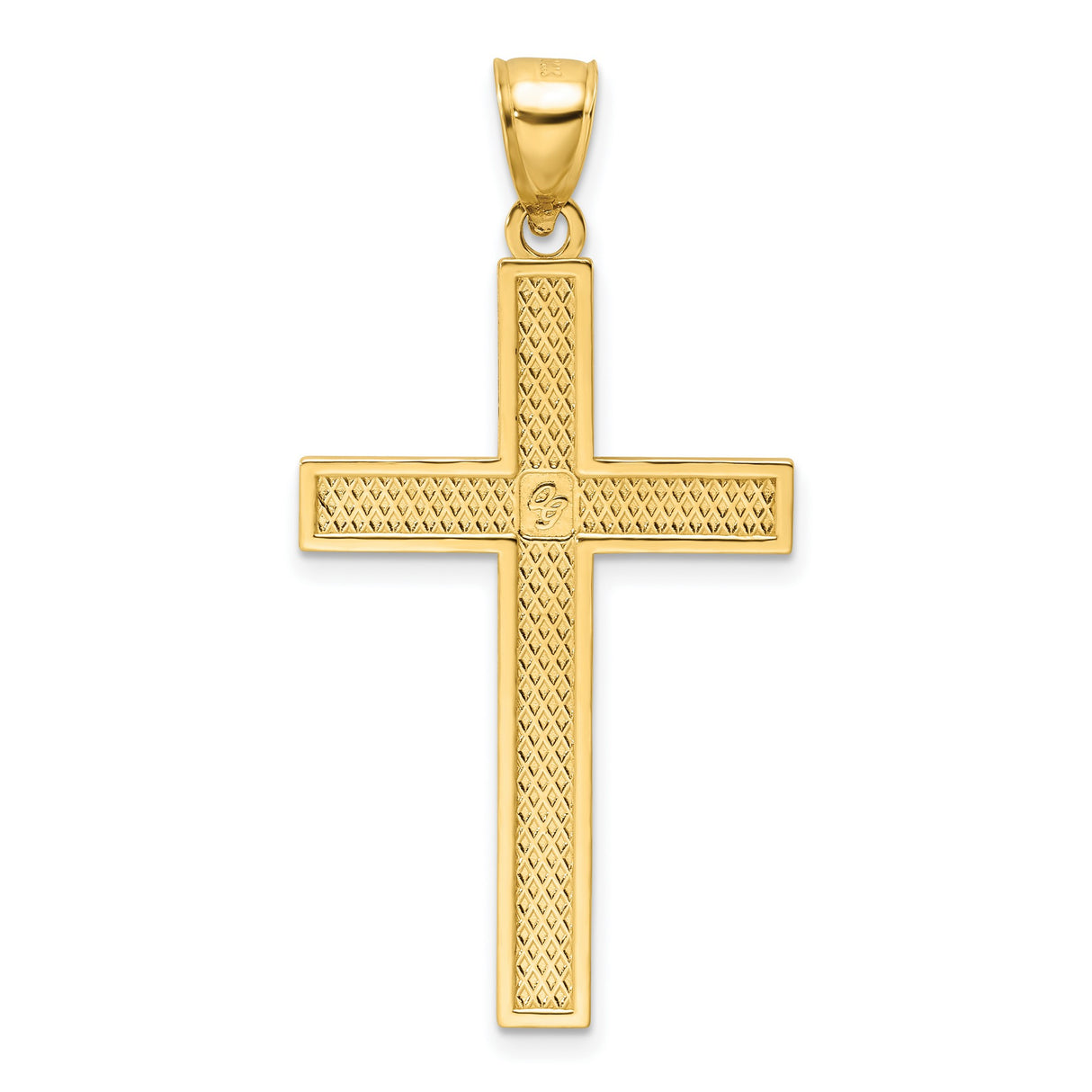 14k Yellow Gold Cross Pendant with Polished Beaded Design, Minimalist Religious Charm