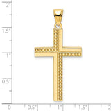 14k Yellow Gold Cross Pendant with Polished Beaded Design, Minimalist Religious Charm