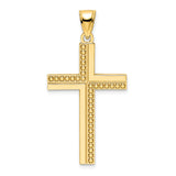 14k Yellow Gold Cross Pendant with Polished Beaded Design, Minimalist Religious Charm
