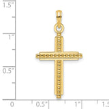 14k Yellow Gold Cross Pendant with Beaded Design and Mirror Finish for Men and Women
