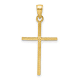 14k Yellow Gold Cross Pendant, Textured Beaded Design, Polished Finish, Religious Jewelry for Men and Women