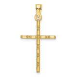 14k Yellow Gold Cross Pendant, Textured Beaded Design, Polished Finish, Religious Jewelry for Men and Women