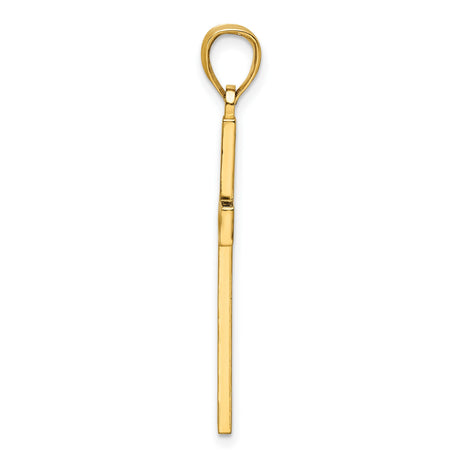 14k Yellow Gold Cross Pendant with Polished Beaded Design, Unisex Religious Charm