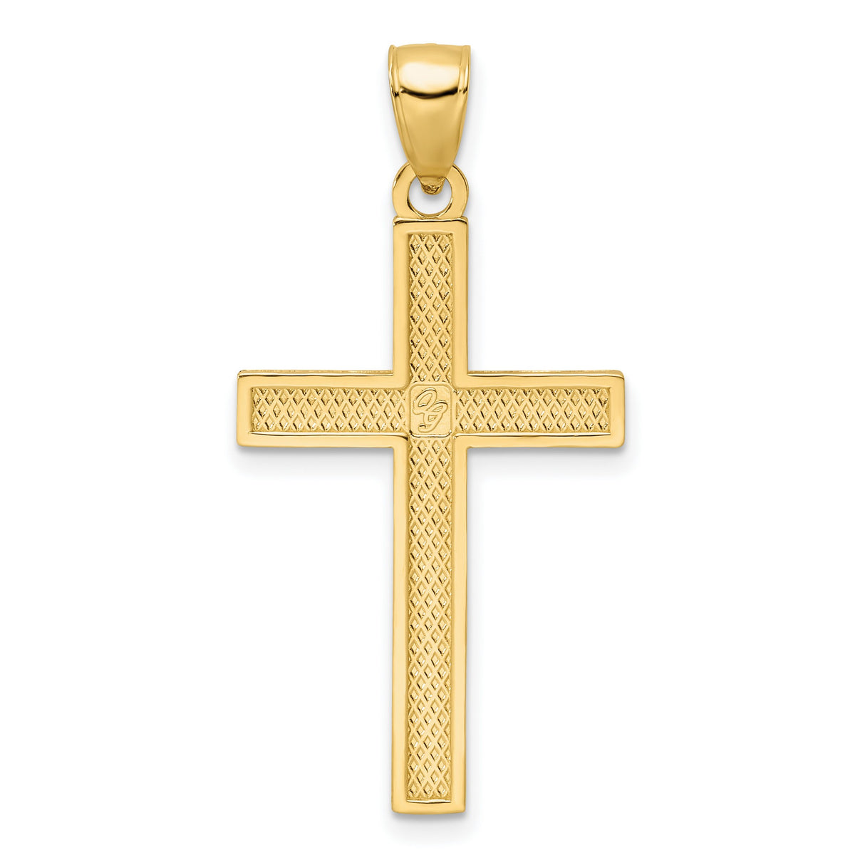 14k Yellow Gold Cross Pendant with Polished Beaded Design, Unisex Religious Charm