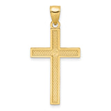 14k Yellow Gold Cross Pendant with Polished Beaded Design, Unisex Religious Charm