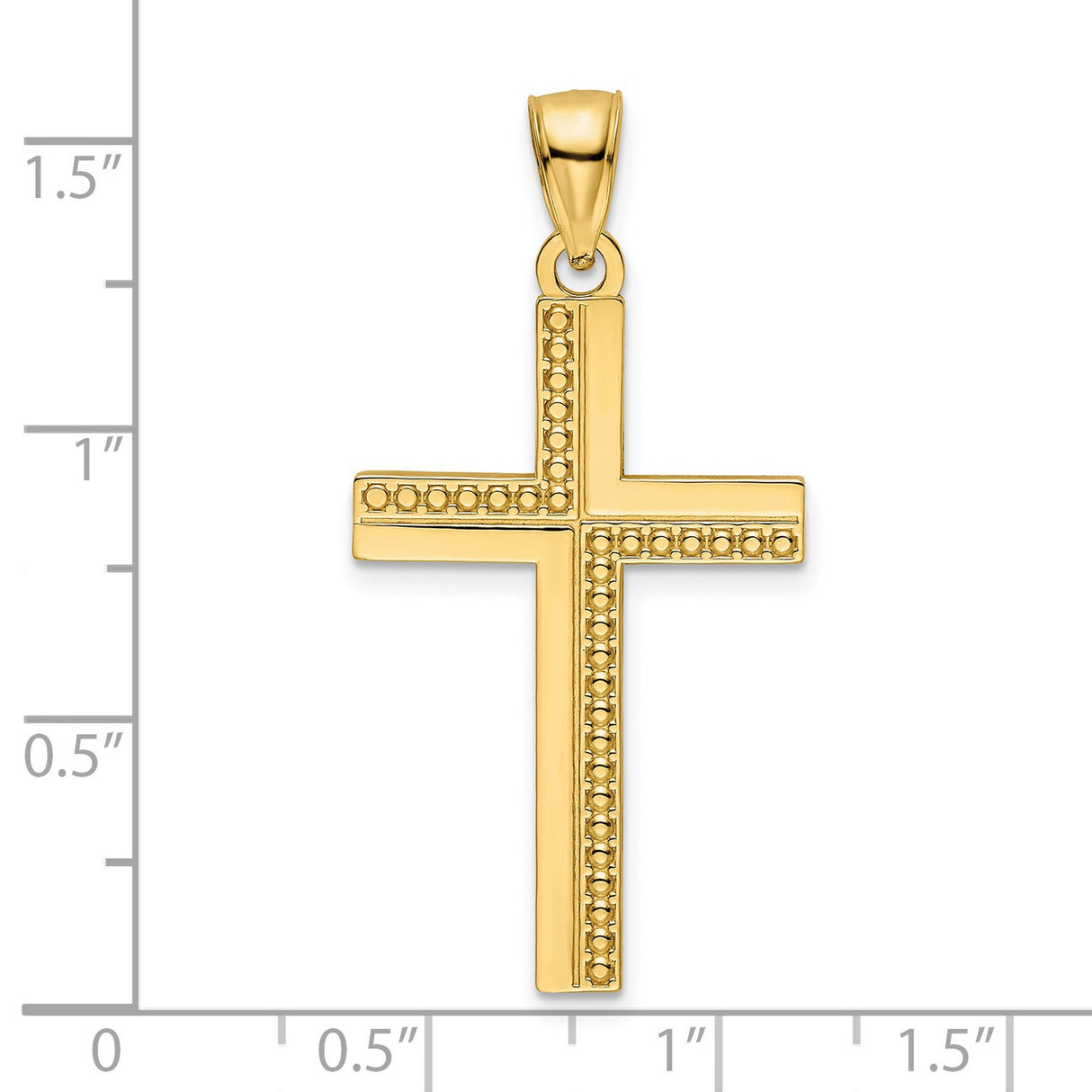 14k Yellow Gold Cross Pendant with Polished Beaded Design, Unisex Religious Charm