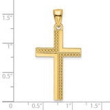 14k Yellow Gold Cross Pendant with Polished Beaded Design, Unisex Religious Charm