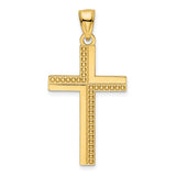 14k Yellow Gold Cross Pendant with Polished Beaded Design, Unisex Religious Charm