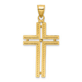 Polished Beaded Cross Charm Pendant in Real 14k Yellow Gold
