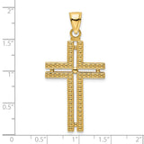 Polished Beaded Cross Charm Pendant in Real 14k Yellow Gold