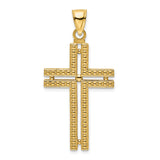 Polished Beaded Cross Charm Pendant in Real 14k Yellow Gold