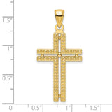 14k Yellow Gold Cross Pendant with Double Bar Beaded Design, Polished Finish, Religious Charm
