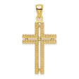 14k Yellow Gold Cross Pendant with Double Bar Beaded Design, Polished Finish, Religious Charm