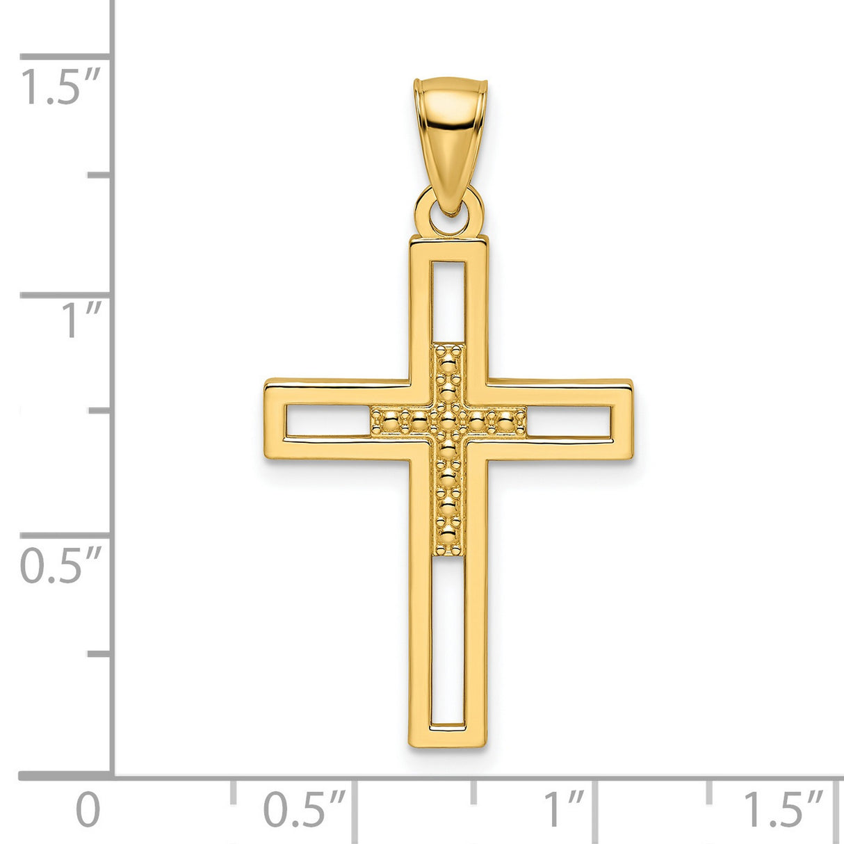 Beaded Polished Double Cross Charm Pendant in Real 14k Yellow Gold