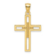 Beaded Polished Double Cross Charm Pendant in Real 14k Yellow Gold