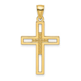 Beaded Polished Double Cross Charm Pendant in Real 14k Yellow Gold