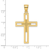 Beaded Polished Double Cross Charm Pendant in Real 14k Yellow Gold