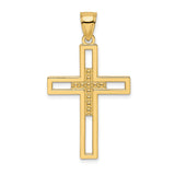 Beaded Polished Double Cross Charm Pendant in Real 14k Yellow Gold