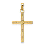 14k Yellow Gold Cross Pendant with Beaded Design, Polished Finish, Unisex Religious Jewelry