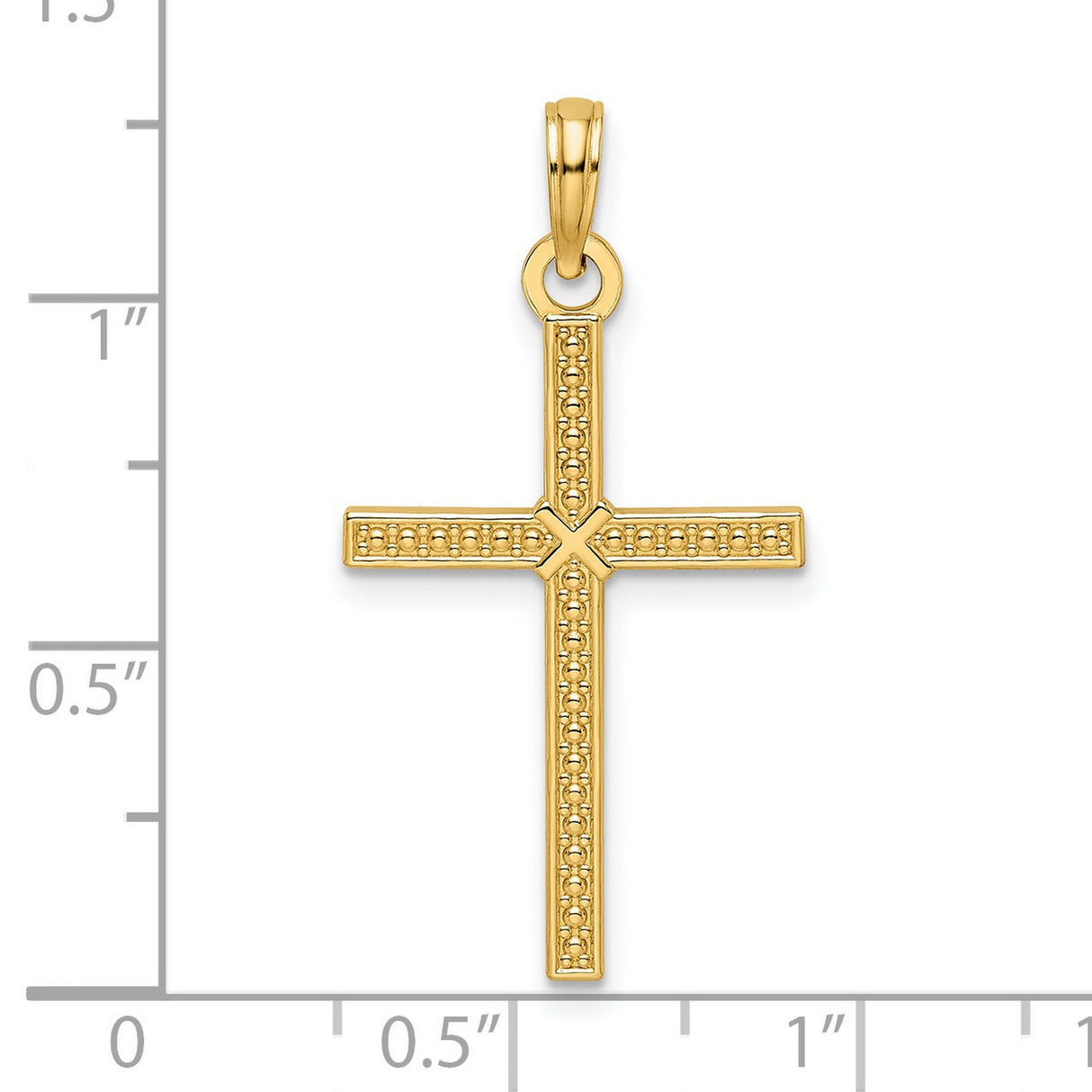 14k Yellow Gold Cross Pendant with Beaded Design, Polished Finish, Unisex Religious Jewelry