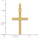 14k Yellow Gold Cross Pendant with Beaded Design, Polished Finish, Unisex Religious Jewelry