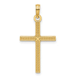 14k Yellow Gold Cross Pendant with Beaded Design, Polished Finish, Unisex Religious Jewelry