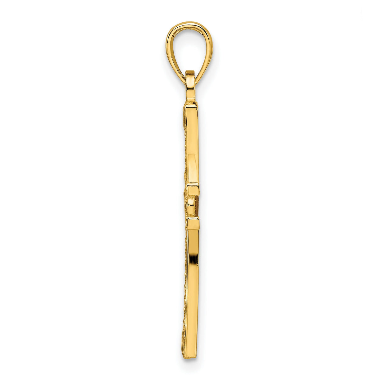 14k Yellow Gold Cross Pendant with Openwork and Beaded Design, Polished Christian Jewelry