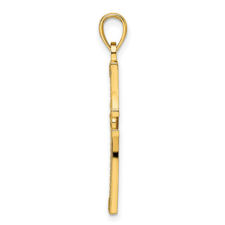 14k Yellow Gold Cross Pendant with Openwork and Beaded Design, Polished Christian Jewelry