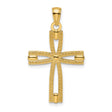 14k Yellow Gold Cross Pendant with Openwork and Beaded Design, Polished Christian Jewelry