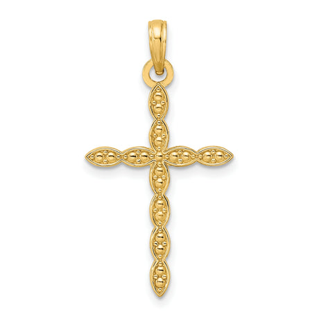 14k Yellow Gold Cross Pendant with Marquise Detail and Beaded Design
